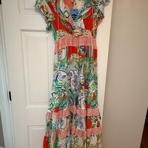HUNTER BELL Resort Amalfi Tiles Smocked Maxi Dress